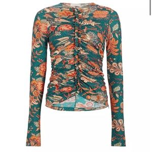 Ulla Johnson size S ruched long sleeve green multi t shirt NWOT